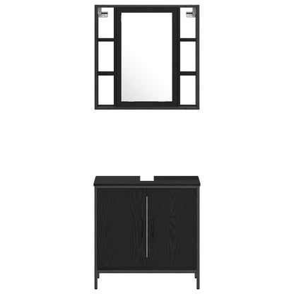 Bathroom Furniture Set with Shelf 4 pcs Black Engineered wood