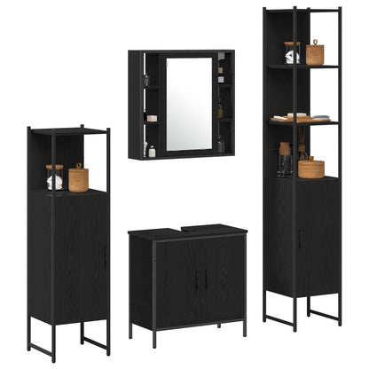 Bathroom Furniture Set with Shelf 4 pcs Black Engineered wood