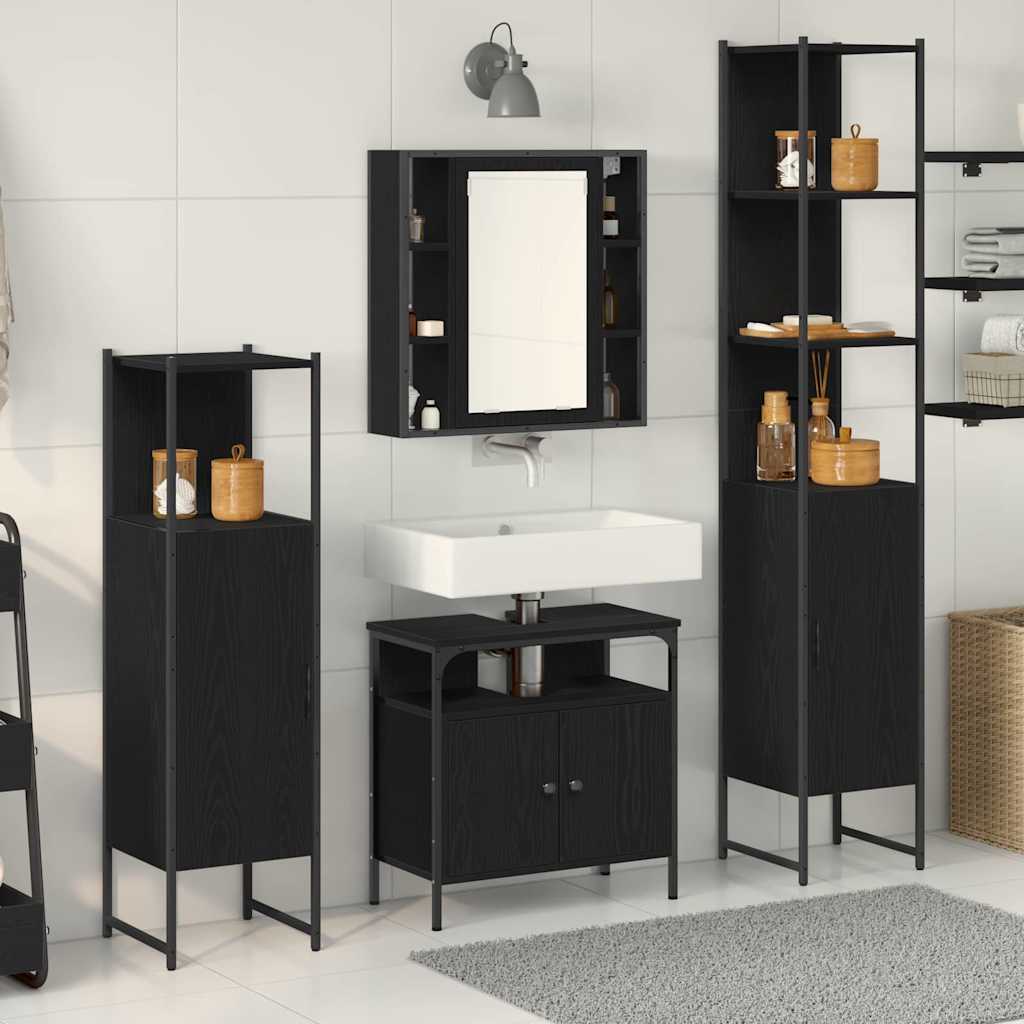 Bathroom Furniture Set 4 pcs Black Oak Engineered Wood