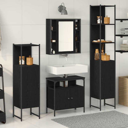 Bathroom Furniture Set 4 pcs Black Oak Engineered Wood