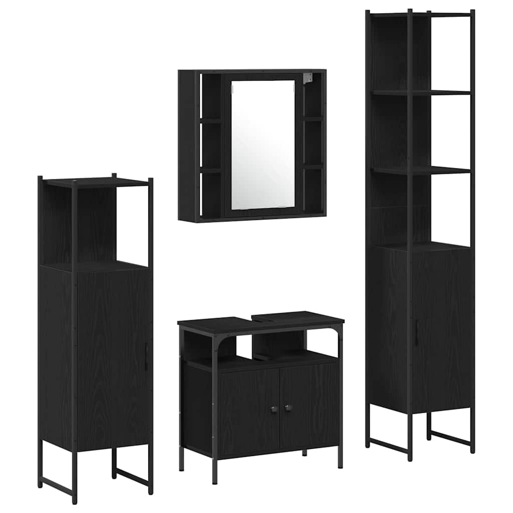 Bathroom Furniture Set 4 pcs Black Oak Engineered Wood