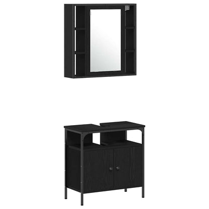 Bathroom Furniture Set 4 pcs Black Oak Engineered Wood