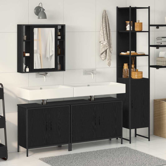 Bathroom Furniture Set 4 pcs Black Engineered wood