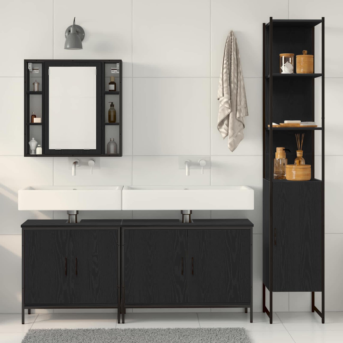 Bathroom Furniture Set with Shelf 4 pcs Black Engineered wood