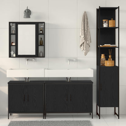 Bathroom Furniture Set with Shelf 4 pcs Black Engineered wood