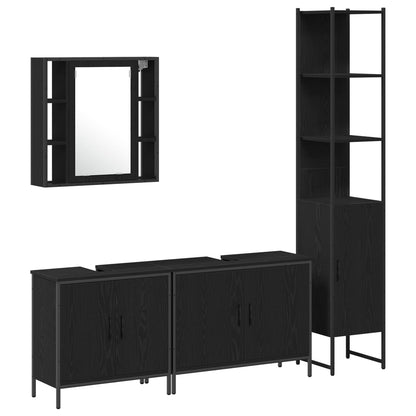 Bathroom Furniture Set with Shelf 4 pcs Black Engineered wood