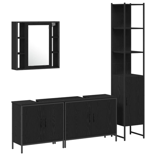 Bathroom Furniture Set 4 pcs Black Engineered wood