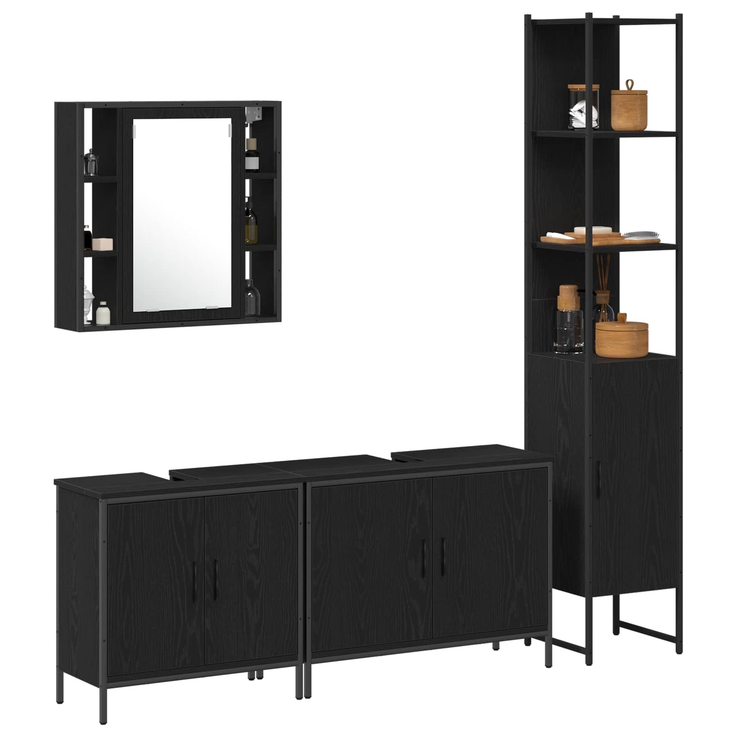 Bathroom Furniture Set with Shelf 4 pcs Black Engineered wood