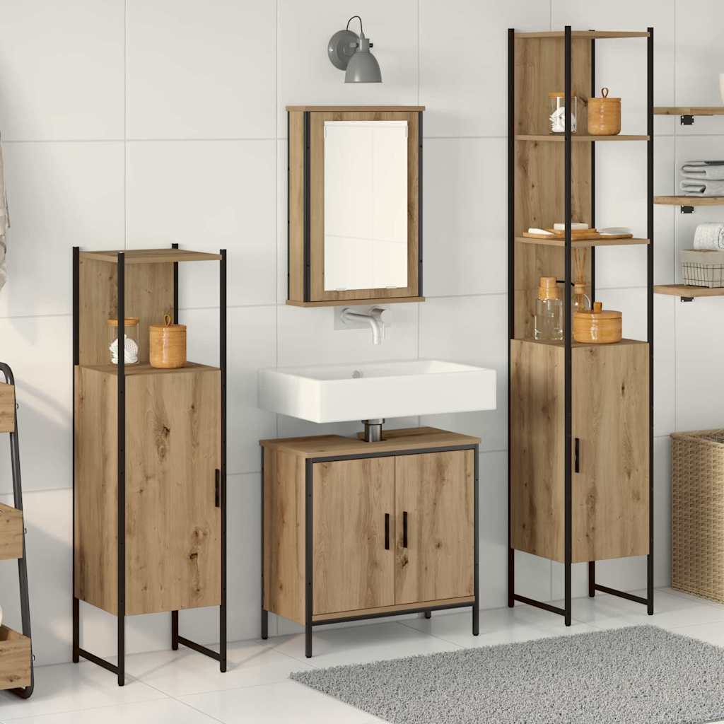Bathroom Furniture Set with Shelf 4 pcs Brown Engineered wood