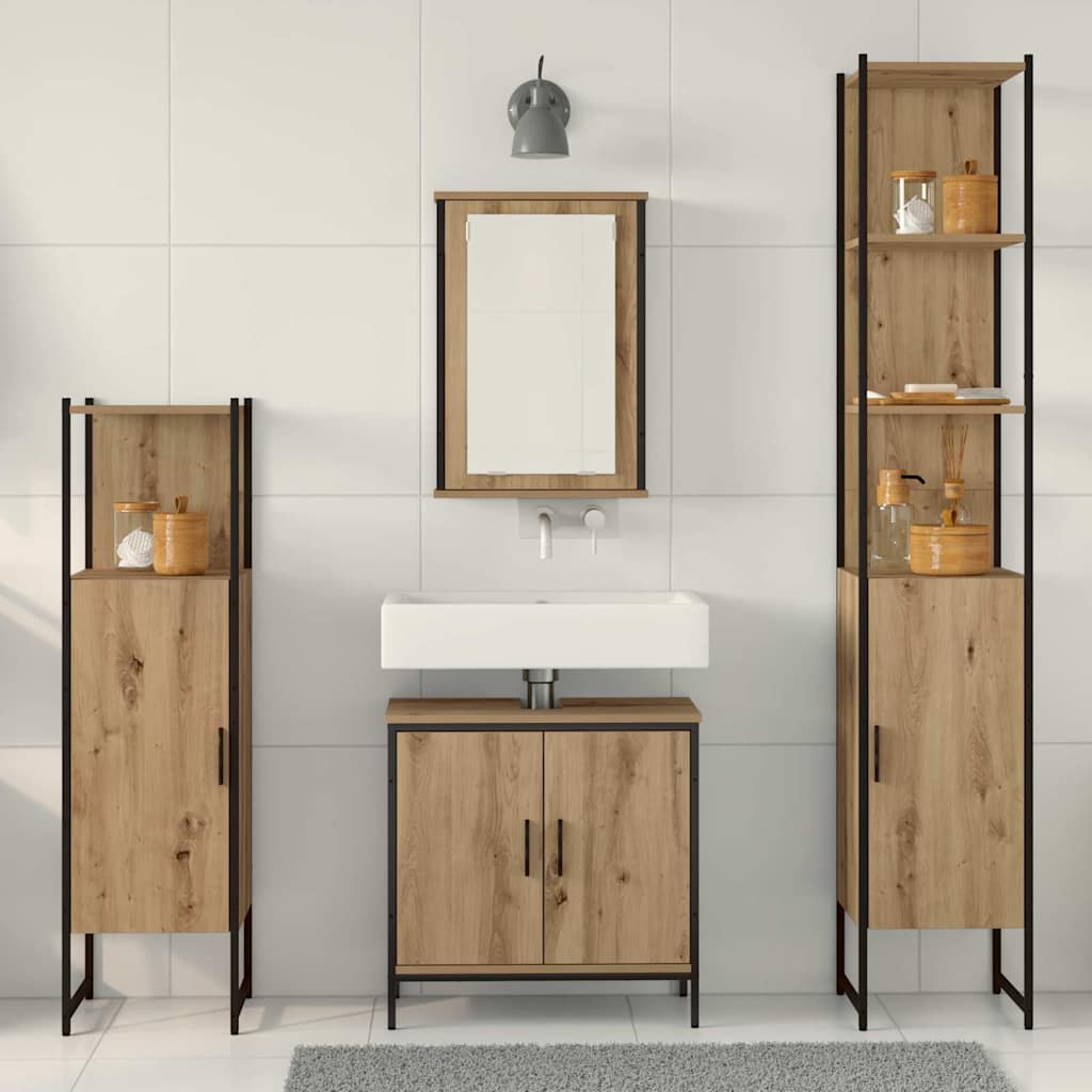Bathroom Furniture Set with Shelf 4 pcs Brown Engineered wood