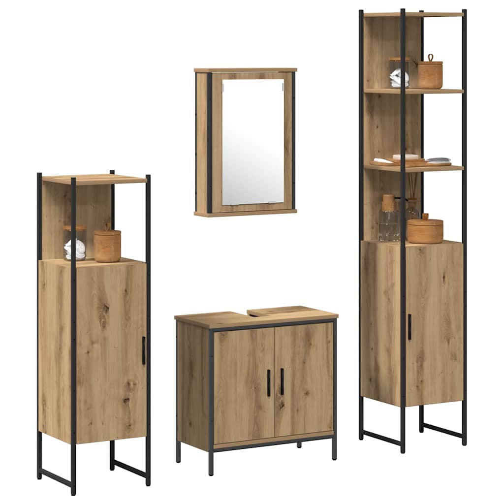 Bathroom Furniture Set with Shelf 4 pcs Brown Engineered wood