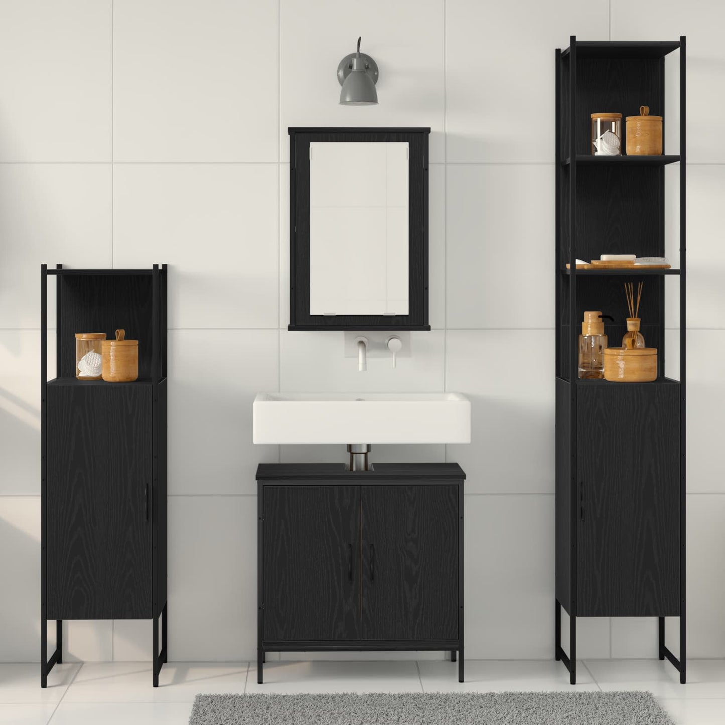 Bathroom Furniture Set with Shelf 4 pcs Black Engineered wood