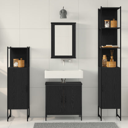 Bathroom Furniture Set with Shelf 4 pcs Black Engineered wood