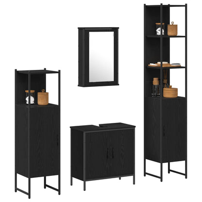 Bathroom Furniture Set with Shelf 4 pcs Black Engineered wood