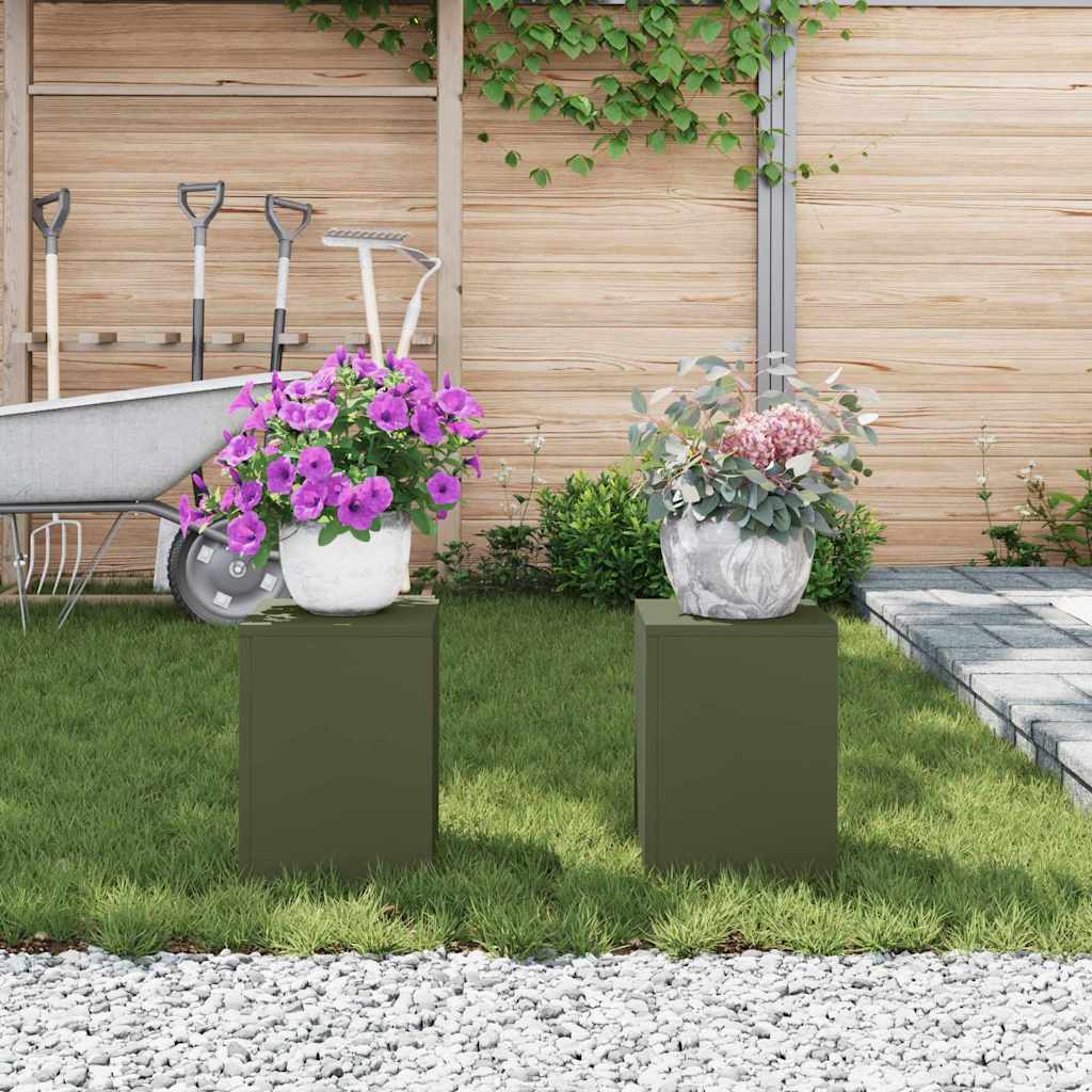 Plant Stand 2 pcs Olive green 24 x 24 x 35 cm Steel