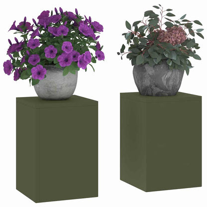 Plant Stand 2 pcs Olive green 24 x 24 x 35 cm Steel