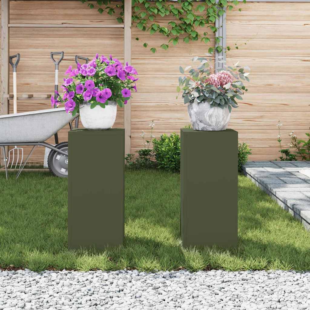 Plant Stand 2 pcs Olive green 24 x 24 x 55 cm Steel