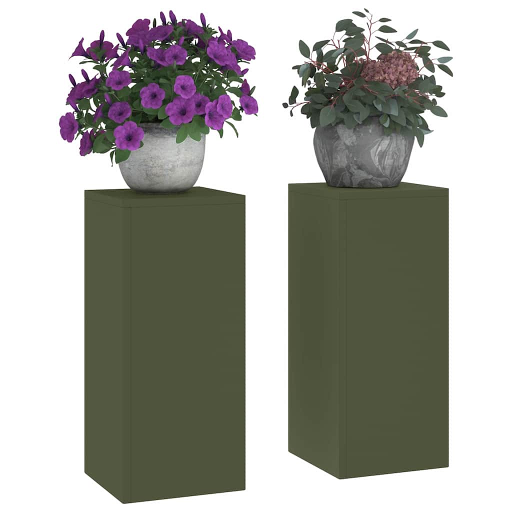 Plant Stand 2 pcs Olive green 24 x 24 x 55 cm Steel