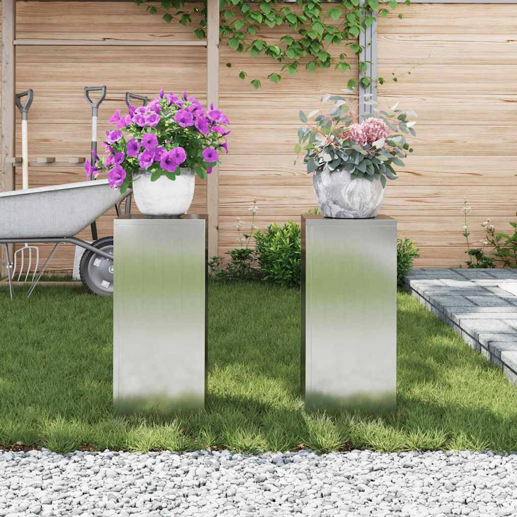 Plant Stand 2 pcs Silver 24 x 24 x 55 cm Galvanised steel