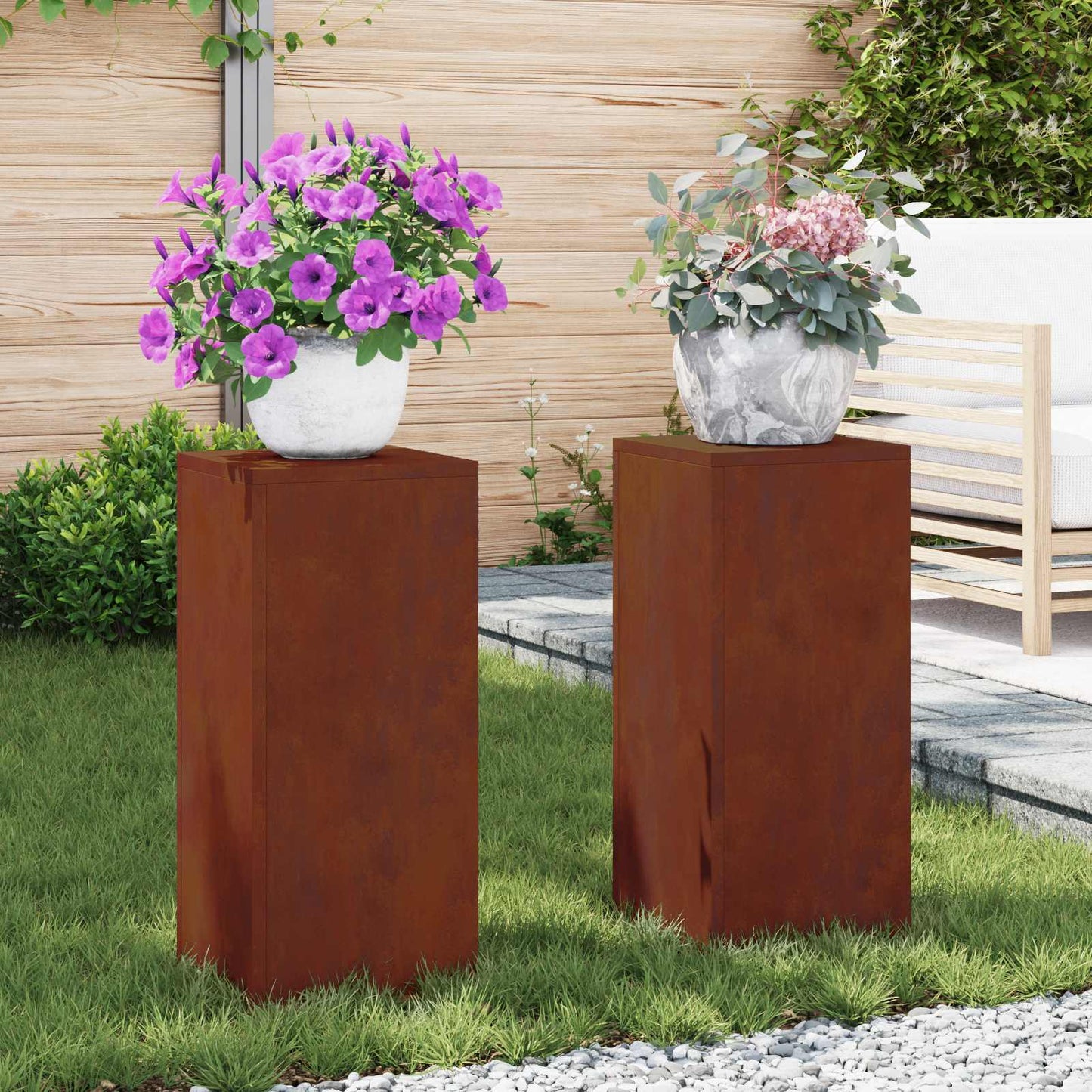 Plant Stand 2 pcs Rusty 24 x 24 x 55 cm Weathering Steel