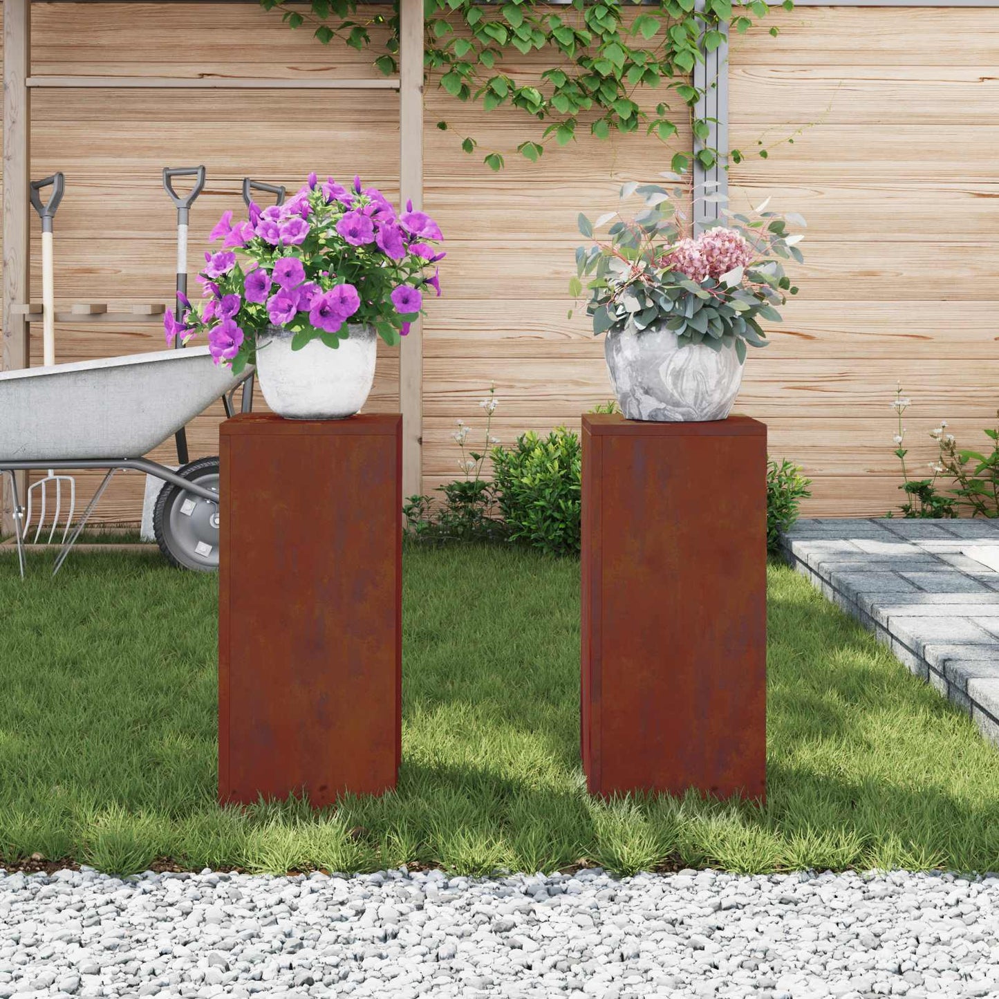 Plant Stand 2 pcs Rusty 24 x 24 x 55 cm Weathering Steel