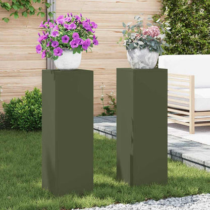 Plant Stand 2 pcs Olive green 24 x 24 x 75 cm Steel