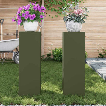 Plant Stand 2 pcs Olive green 24 x 24 x 75 cm Steel