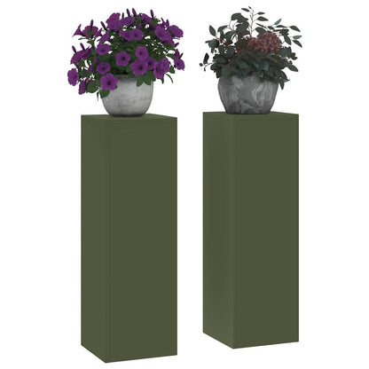 Plant Stand 2 pcs Olive green 24 x 24 x 75 cm Steel