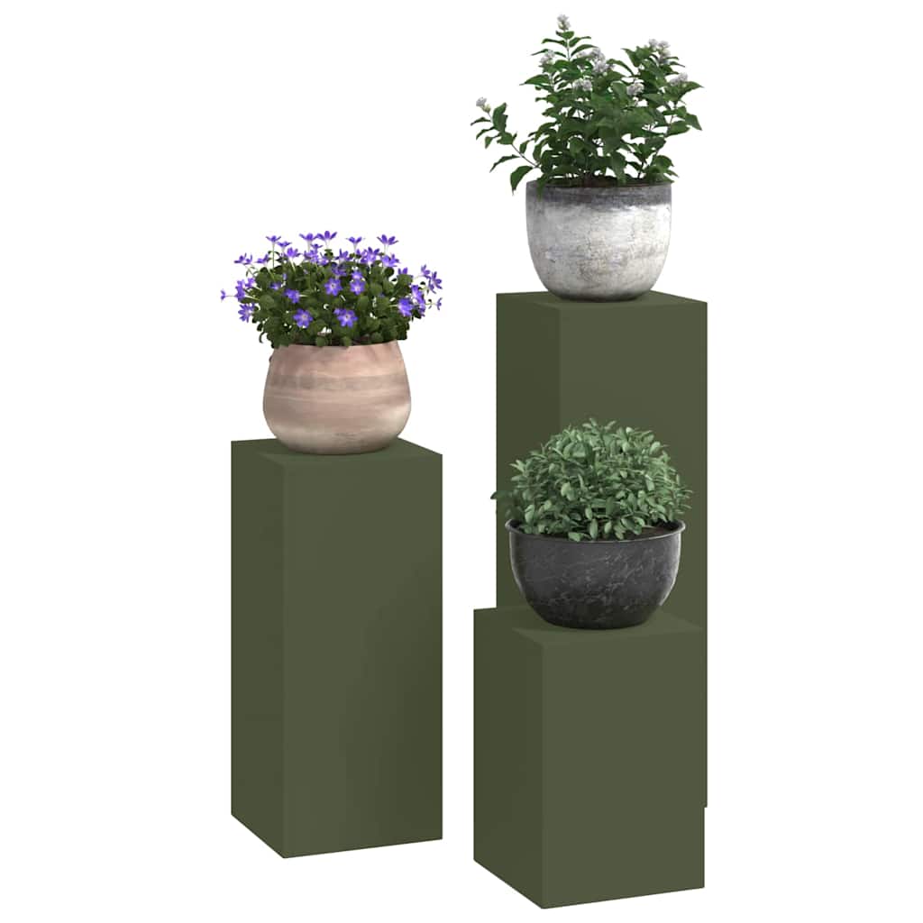 Plant Stand 3 pcs Olive green Steel