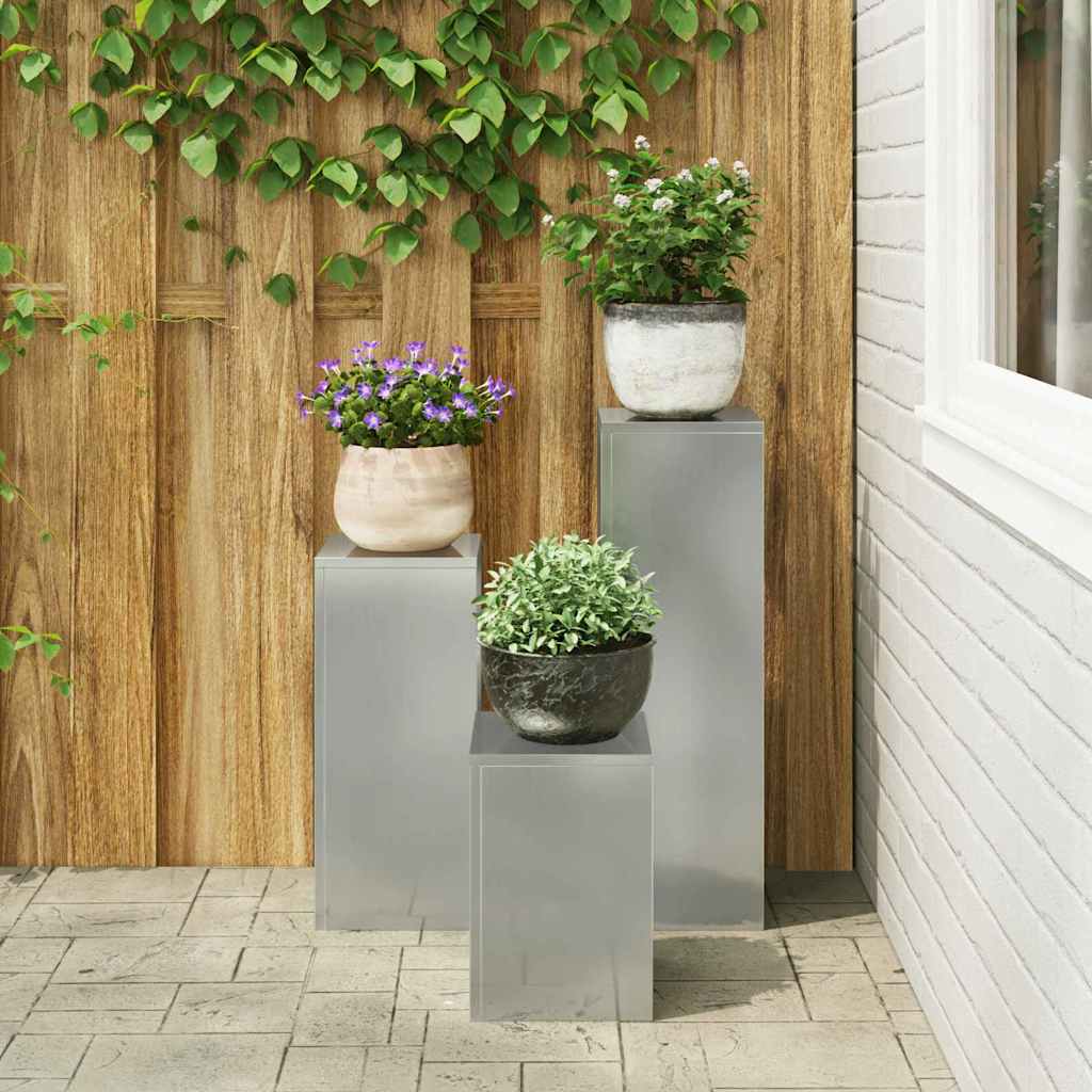 Plant Stand 3 pcs Silver Galvanised steel