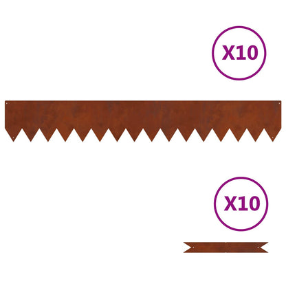 Lawn Edging 10 pcs Rusty 100 x 0.05 x 15 cm Weathering Steel