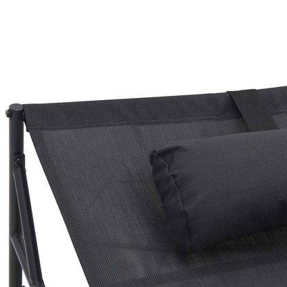 Garden Sunbed with Pillow 2 pcs Black Powder-Coated Steel