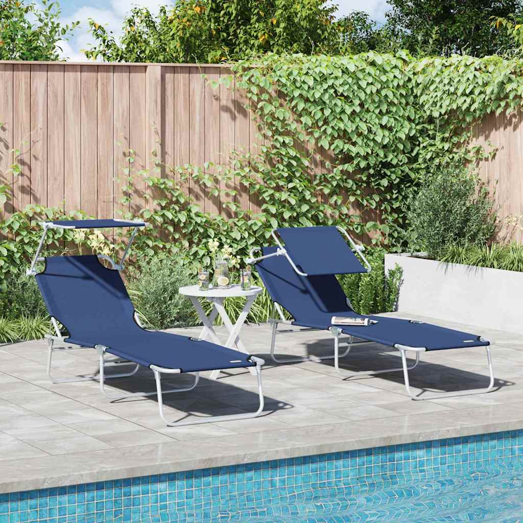Sun Lounger Folding 2 pcs Blue 58 x 188 x 77cm Polyester