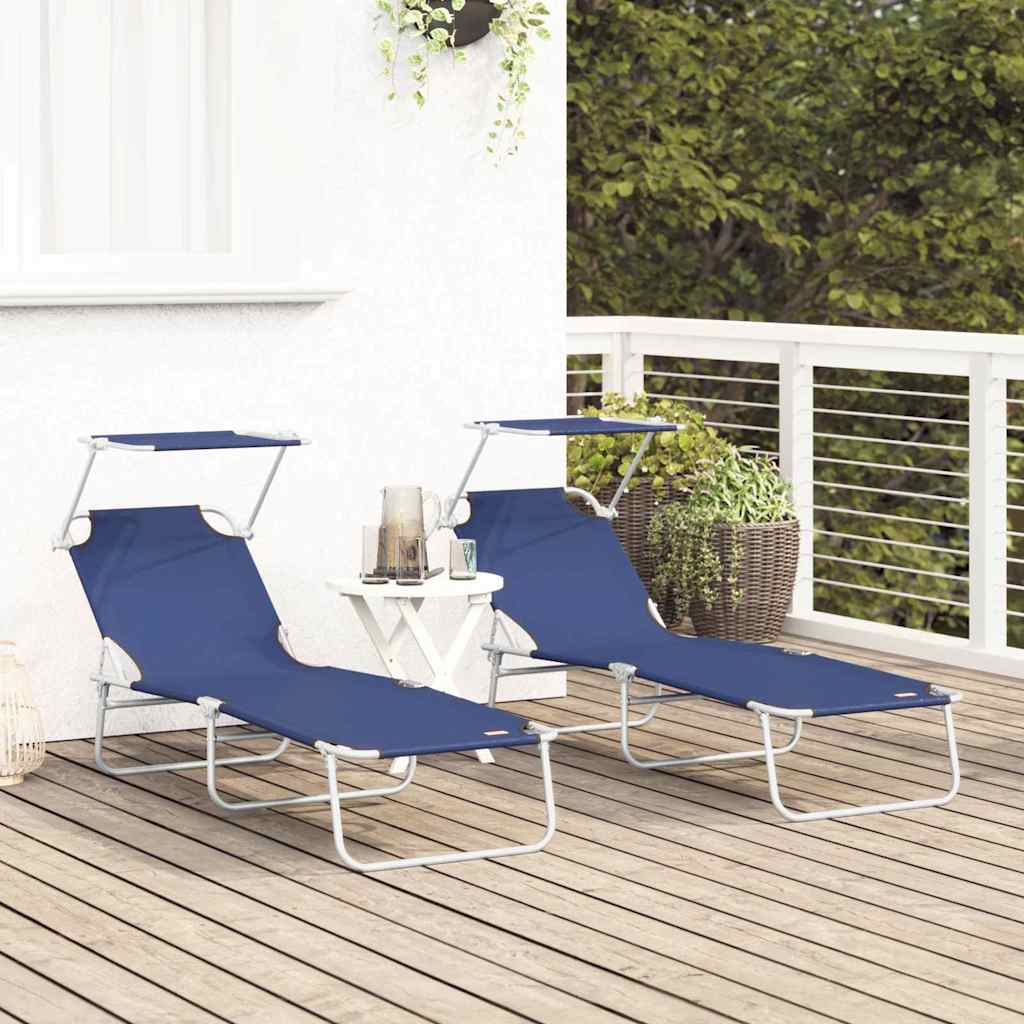 Sun Lounger Folding 2 pcs Blue 58 x 188 x 77cm Polyester