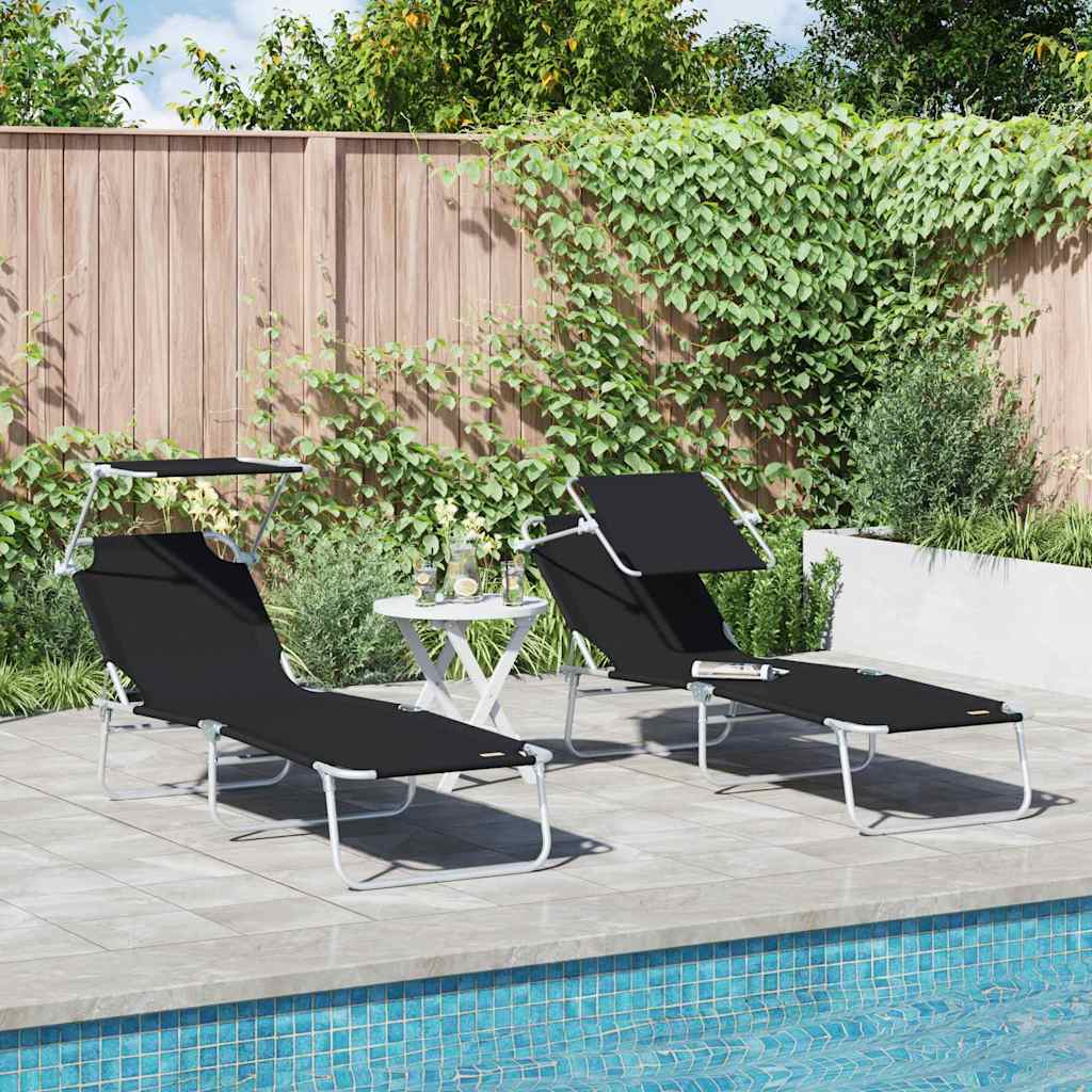 Sun Lounger Folding 2 pcs Black 58 x 188 x 77cm Polyester
