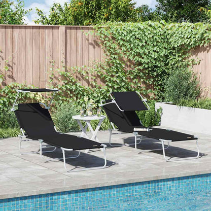 Sun Lounger Folding 2 pcs Black 58 x 188 x 77cm Polyester