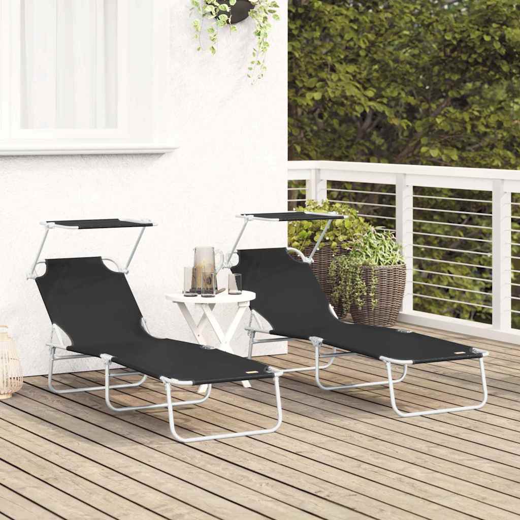 Sun Lounger Folding 2 pcs Black 58 x 188 x 77cm Polyester
