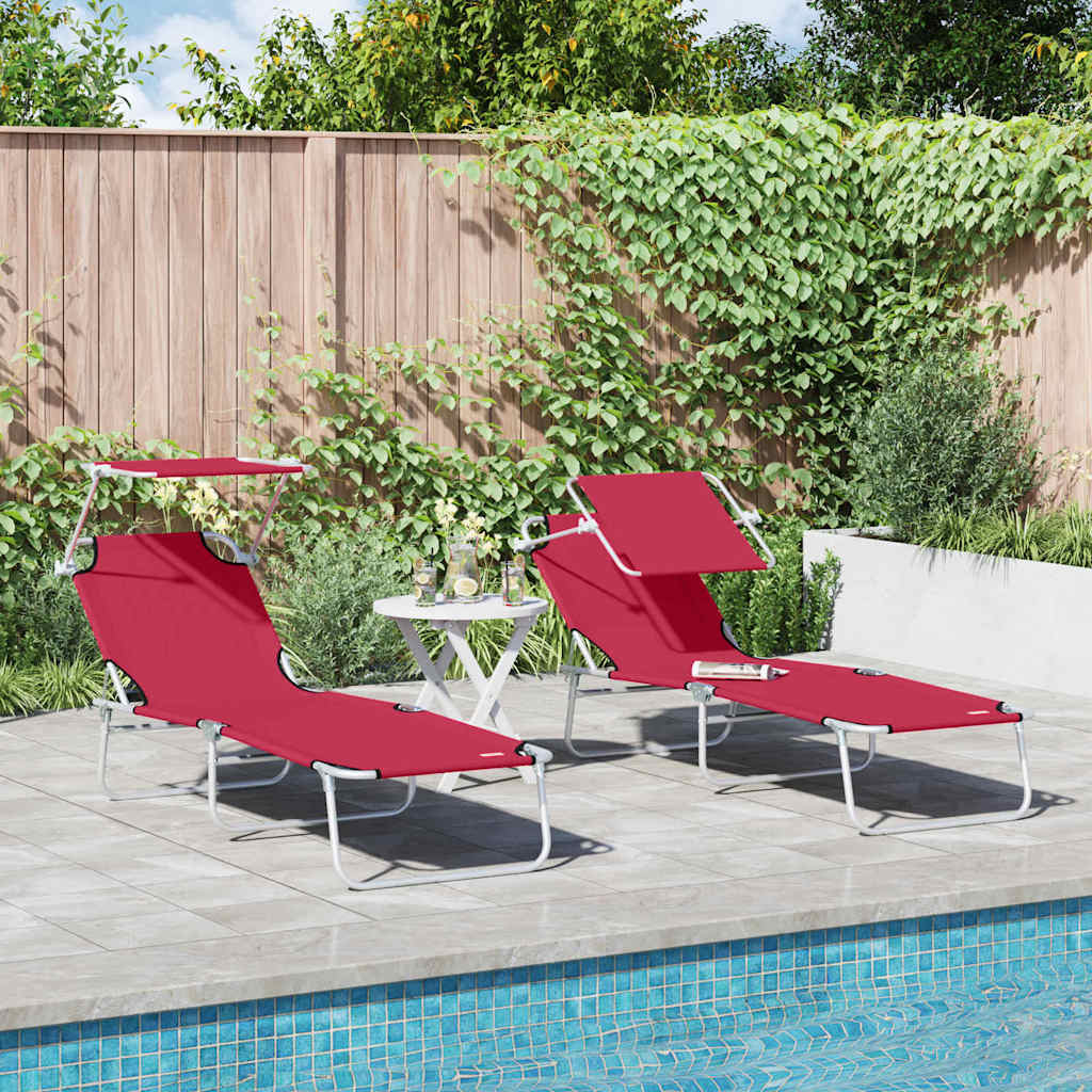 Sun Lounger Folding 2 pcs Red 58 x 188 x 77cm Polyester