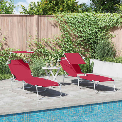 Sun Lounger Folding 2 pcs Red 58 x 188 x 77cm Polyester