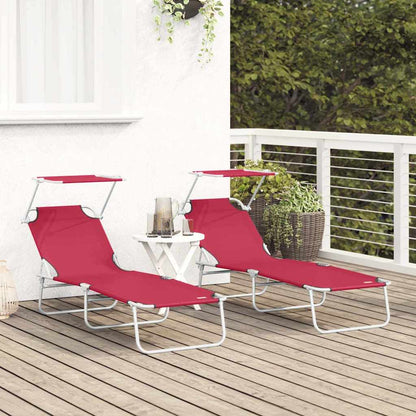 Sun Lounger Folding 2 pcs Red 58 x 188 x 77cm Polyester
