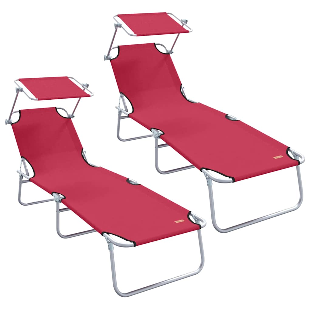 Sun Lounger Folding 2 pcs Red 58 x 188 x 77cm Polyester