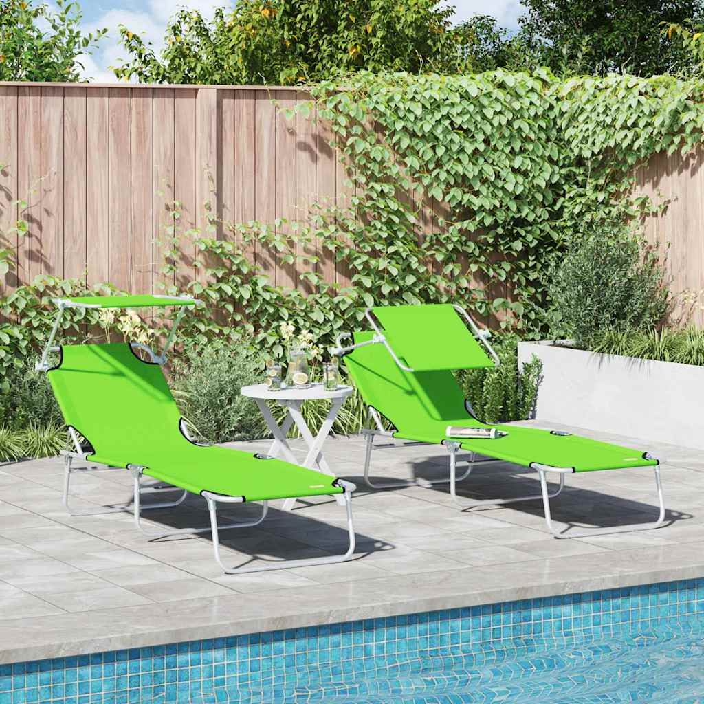 Sun Lounger Folding 2 pcs Green 58 x 188 x 77cm Polyester