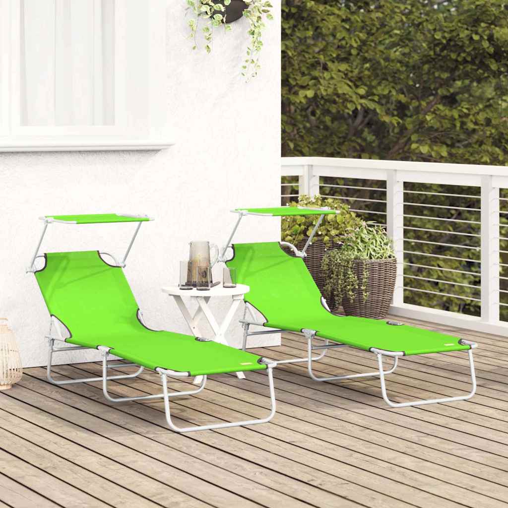 Sun Lounger Folding 2 pcs Green 58 x 188 x 77cm Polyester