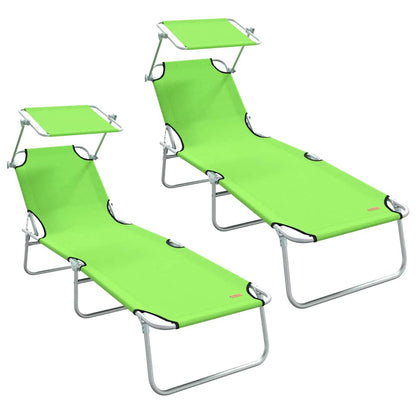 Sun Lounger Folding 2 pcs Green 58 x 188 x 77cm Polyester