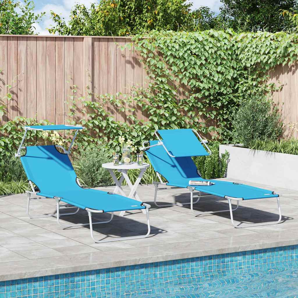 Sun Lounger Folding 2 pcs Bright Blue 58 x 188 x 77cm Polyester