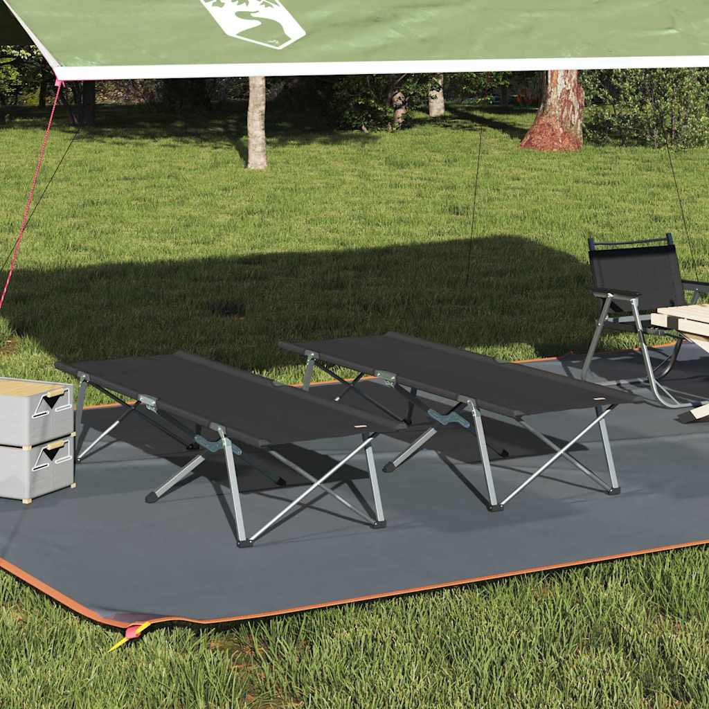 Folding Camping Bed Folding 2 pcs Black 194 x 62.5 x 42.5 cm