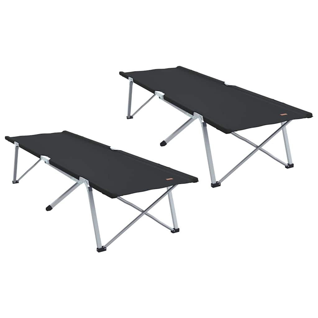 Folding Camping Bed Folding 2 pcs Black 194 x 62.5 x 42.5 cm