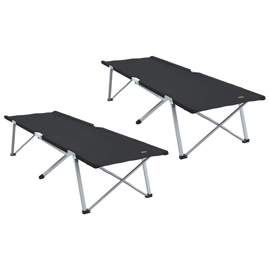Folding Camping Bed Folding 2 pcs Black 194 x 62.5 x 42.5 cm