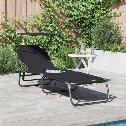Folding Sun Lounger Folding Black 190 x 57 x 81 cm Oxford