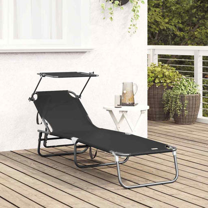 Folding Sun Lounger Folding Black 190 x 57 x 81 cm Oxford
